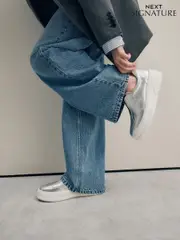 Silver Slip On Signature Forever Comfort® Leather Chunky Wedge Platform Trainers (AA7440) | $98