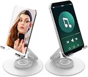 Foldable Phone Stand with Make-Up Mirror,Adjustable Cell Phone Holder for Desk 360° Rotating Cellphone Stand for Office Compatible with iPhone 16 15 14 13 12 11 Pro, Max, Mini, iPad, Tablet (white)
