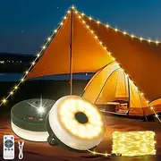 Camping String Lights, 10M Outdoor String Lights with Remote, USB Rechargeable Portable Camping Lights with 8 Lighting Modes for Garden Party Decorations Outdoor