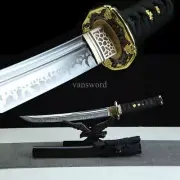 Japanese Tanto UNOKUBI ZUKURI Damascus Folded Steel Full Tang Sword Samurai Blac