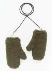 MAX MARA Teddy khaki green wool fabric gloves mittens size M/L MSRP $ 275.00