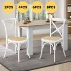 Oikiture Crossback Dining Chair Solid Birch Timber Wood Ratan Seat White