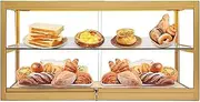 2 Tier Pastry Display Case Countertop Commercial Bakery Display Storage Cabinet Metal Display Table Top Tempered Glass Show Case Sliding Glass Doors with Lock(Gold,60cm)