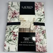 Lauren Ralph Lauren Tablecloth Holly Mistletoe Red Poinsettia Christmas 60 x 104