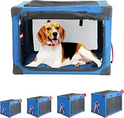 Collapsible Soft Dog Crate, 37.4" L x 26" W x 26" H Portable Dog Crates for Large Dogs, Travel Dog Crate with Durable Mesh Windows for Indoor & Outdoor, Camping, Yard, Lawn, Blue