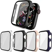 [WEHAMU] 4 Pack Compatible for Apple Watch Series 8 Series 7 45mm, with Tempered Glass Screen Protector Bumper Full Coverage PC Hard Ultra-Thin Scratch Resistant Protective Cover for iWatch S8/S7 45mm