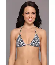 MELISSA ODABASH ST BARTS SWIMWEAR BIKINI TRIANGLE TOP NAVY ZIG ZAG SZ 4 NEW! $99