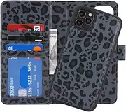 Cavor Wallet Case for iPhone 11 Pro Max 6.5" Leather Case 2 in 1 Magnetic Detachable Flip Cover Support Magsafe Charging with Stand Feature Card Slots-Black Leopard