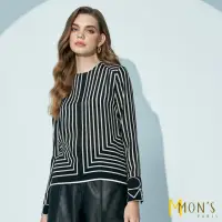 在飛比找momo購物網優惠-【MON’S】歐風名品黑白條紋蠶絲襯衫(100%蠶絲)
