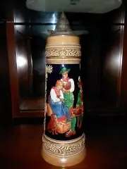 Giant German Beer Stein. Mint Cond. "Listening the zither". One and half liter.