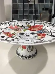 222 Fifth Marbella Skull Multicolor 11" Diameter Pedestal Cake Stand New