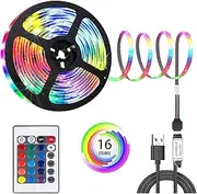 LED Strip Light, 16.4ft/5M USB Powered Tv Led Backlight, IP65 Waterproof Rope Light Color Changing Tape Light Kit with 24 Keys IR Remote Controller for Home Decoration (5M)