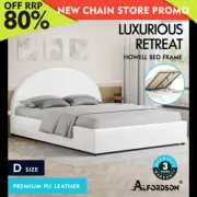 ALFORDSON Bed Frame Double Size Gas Lift Base With Storage White Leather HOWELL