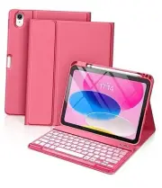 for iPad 11th 10th Generation Case with Keyboard - 7 Colors Backlit Pink