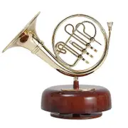 French Horn Music Box Classical Wind Up Twirling Music Box Rotating Base Brass Wind Instrument Mini as shown