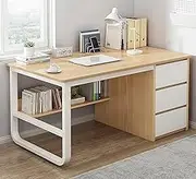 Computer Desk with 3 Drawers, Gaming Desk with Thicken Frame, Executive Desk, Modern Simple Student PC Desks,Writing Work Study Desk for Home Office Bedroom(Natural,47x20x29in)