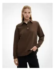 [Witchery] Jersey Longline Polo Top in Cocoa