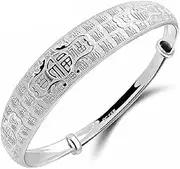 [BABESA] Sterling Silver Bracelet,Chain Bangle,Sterling Silver Bracelet For Women,Women 925 Silver Bracelet Fu Character Carving Adjustable Cuff Bangle Friendship Bracelet Ladies Silver Jewellery Birthday Gift