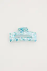 Blue Check Claw Clip