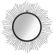 Round Wall Mirror 80cm Sunburst Design Bedroom Bathroom Decor Steel Frame Black