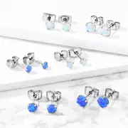 Pair Of 3mm 4mm 5mm Opal Prong Set 316L Surgical Steel Earrings Studs 20G