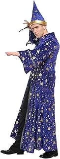Adults Wizard Costume Wizard Cloak Stars Magician Cape and Hat Witch Cloak