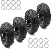 AR-PRO (4-Pack) Replacement Wheels 10 inch Flat Free Tire - Solid Flat-Free Tire and Wheel - 3" Wide Tires with 5/8 Axle Borehole and 2.1" Hub - Compatible with Garden, Yard and Farm Cart