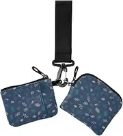 [GuoChe] Women's Coin Pouches Card Holder Merry Christmas Snowflakes Blue Thin Flat Card Wallet Money Organizer with Keychain for Work Travel 2 Packs, Merry Christmas42, 4.13" x 3.51" & 4.13" x 4.13", Retro