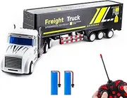 RC Container Truck with Lights, Remote Controlled Toy Vehicles, 17.33" 1:32 Scale Remote Control Container Truck with 2 Rechargeable Batteries for 3+ Years Old Kids