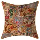 Traditional Cotton Couch Cushion Seat Khaki 60 x 60 cm Patchwork Pillow Covers