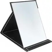 Yatnks 6x8 Inches Makeup Mirror, Portable PU Leather Folding Desktop Vanity Mirror with Adjustable Stand for Vanity Table, Office, Travel (M, Black)
