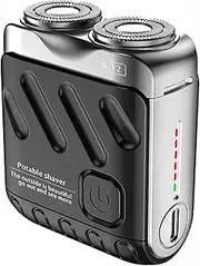 Voalsz Mini Electric Shaver, Voalsz Portable Mini Electric Men's Shaver, Ipx7 Waterproof R-12 Luggage Electrics Shavers, Dual Floating Blades for Home, Car, Travel (Black)