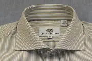 HICKEY FREEMAN Men TAN BLUE & WHITE STRIPED LS DRESS SHIRT NWT 14.5 34/35 $145