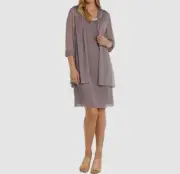 R&M Richards Women's Purple Glitter Jacket & Dress Set Petite Size 12P