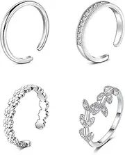 [JFORYOU] Toe Rings for Women Adjustable Open Toe Rings with Anklet Set CZ Flower Toes Ring for Summer Beach Foot Jewelry