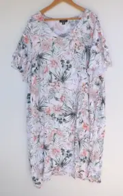 New Autograph Dress 26 Womens White Green Pink Floral Shift Split Sleeve