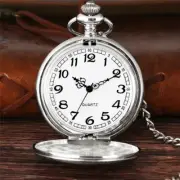 Fashion Pocket Watch Smooth Silver Case Fob Chain Quartz Analog Wedding Gifts