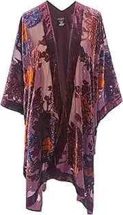 [DiaryLook] Burnout Velvet Kimono for Women Long Cardigan Cover Up Open Front Blazer