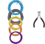 5 Rolls Aluminum Bonsai Training Wire with Wire Cutter, 164ft Total 0.8/1/ 1.5/2/2.5mm Anodized Wire Tool Kit for Holding Bonsai Trees Indoor Garden DIY Branches Small Trunks