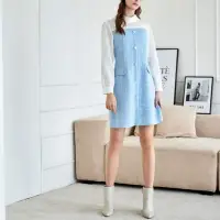 在飛比找momo購物網優惠-【H2O】假兩件小香風短洋裝 #3634014(米白/淺藍色