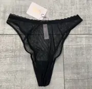 NWT Savage X Fenty Mesh Crotchless High-Leg Bikini Panties Black Size Medium