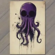 FLATCARD Purple Octopus Large Skull Horror Gothic Creepy Tentacles Ink Hollow
