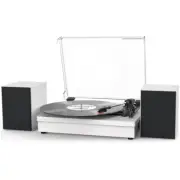 WHITE Wood Grain Retro Record Player w/External Speakers, Bluetooth, USB & AUX
