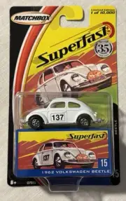 2004 Matchbox Superfast No 15 1962 WHITE VOLKSWAGEN VW BEETLE BUG MOC