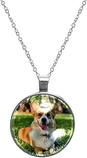 [Diusye] Necklaces for Women, Corgi Sit on Lawn Print Stainless Steel Pendant Necklace Jewelry Birthday Anniversary Wife Girls Friends Gift