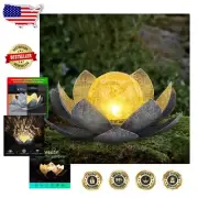 Artistic Lotus Design Solar Lights - 2-Pack Amber Crackle Globes for Outdoors