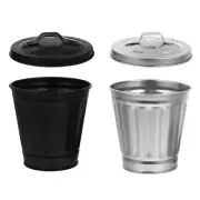 2 PCS Small Garbage Can with Lid Mini Metal Trash Desktop Convenient Office