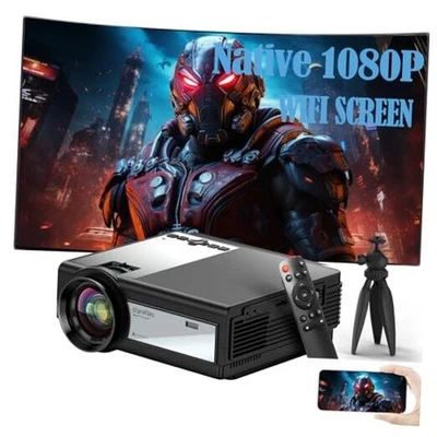 Projector with Wifi and Bluetooth, Native Resolution 1080P,Tv Black-Gris