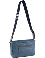 [PIERRE CARDIN] Leather Webbing Strap Crossbody Bag in Blue