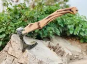 CUSTOM HANDMADE D2 STEEL HUNTING AXE WITH ASH WOOD HANDLE & LEATHER SHEATH